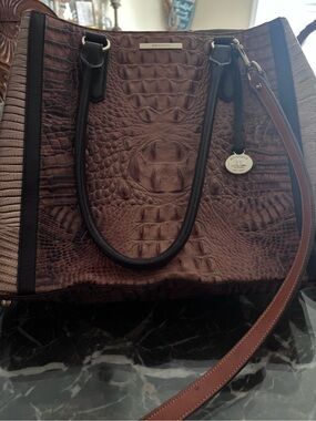 Brahmin Brown Croc-Embossed Tote with Black Handles
